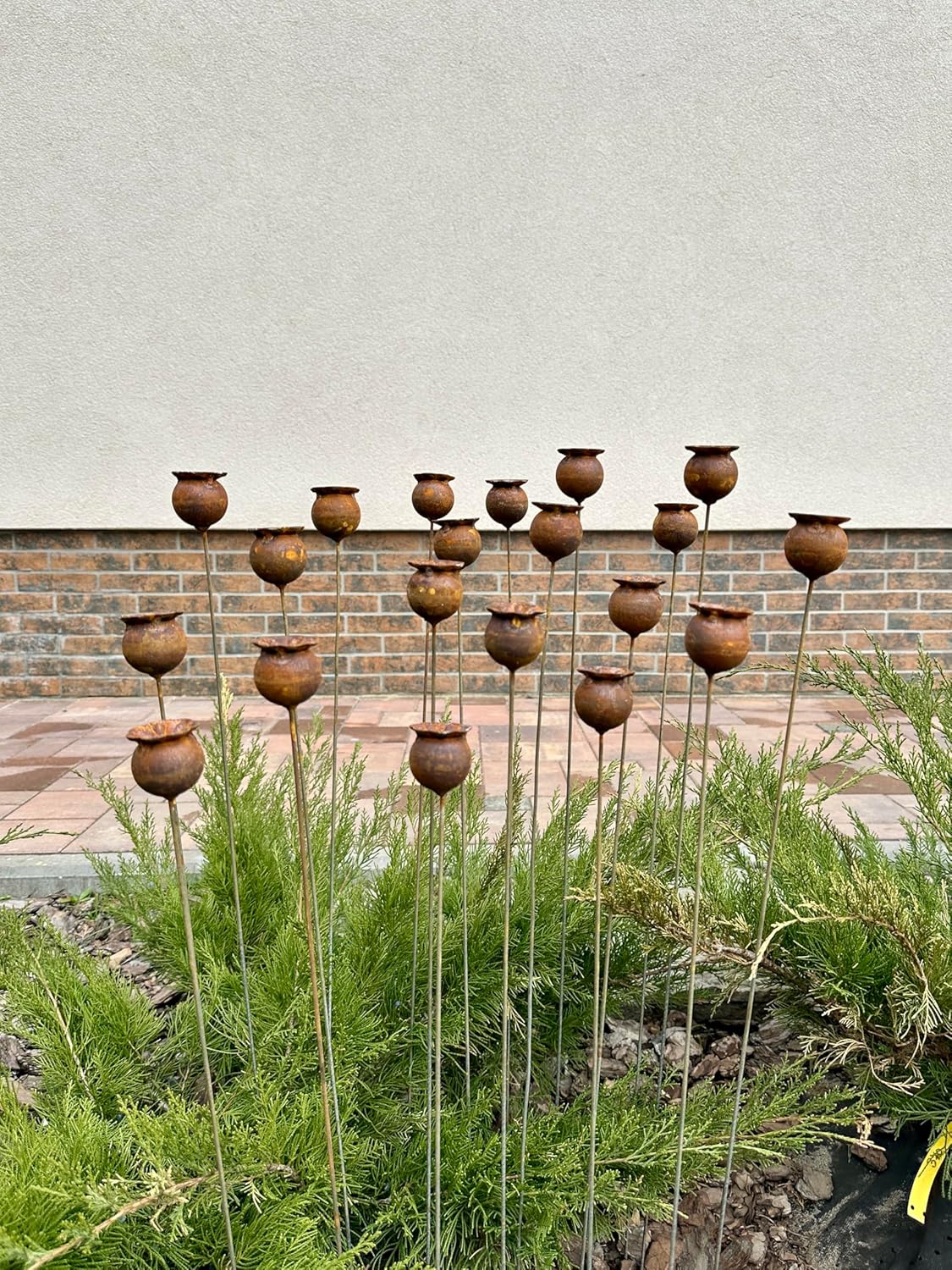 Rusty flowers set of 20, Poppy seeds head garden decor, Metal garden decor, metal yard art, outdoor metal decor, Rusty metal garden decor