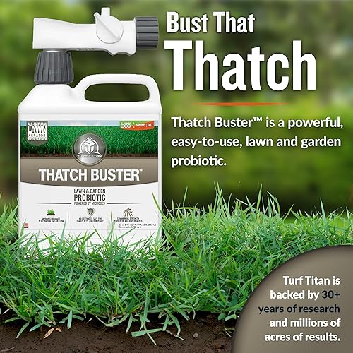 Miniatura 2 de Turf Titan Thatch Buster - Aireador de césped totalmente natural y despachador de césped, suavizante líquido y acondicionador para césped verde (32