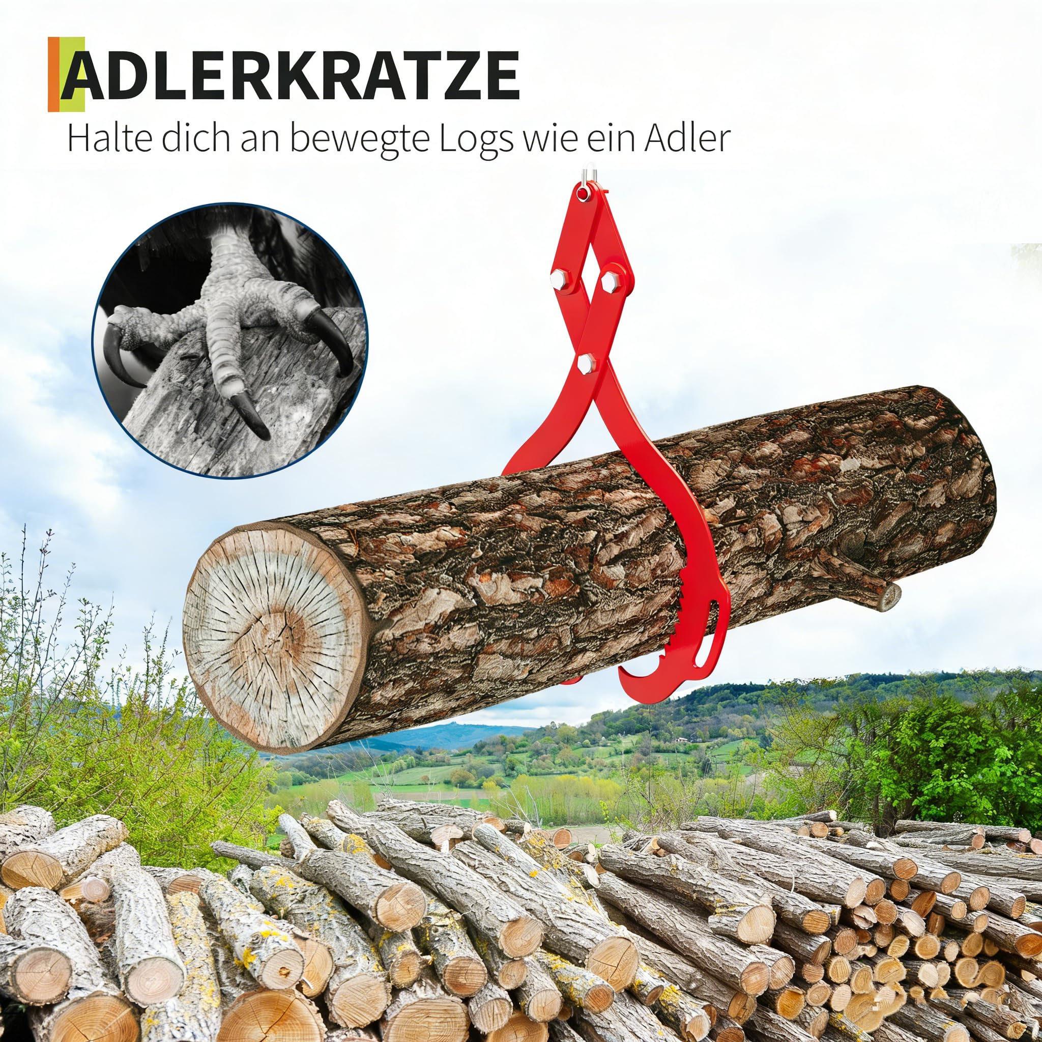 Forstzange Für Baumstämme Bis 712 mm, Mit 600Kg Zugkraft, Holzzange Hebezange Packzange Mit 2 Klemmdornen