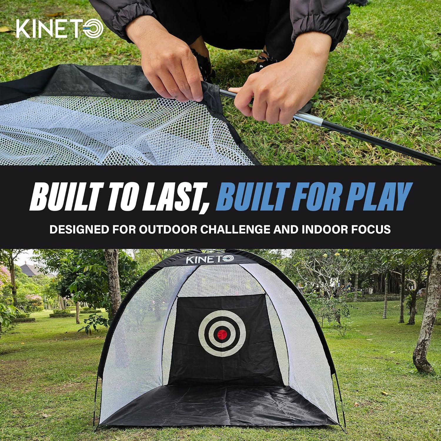 Kineto Training Set – Golf Swing Net, 8-Zone Chipping Target, Baseball Pitch Trainer – Durable, Portable, Tool-Free net for Backyard or Indoor use