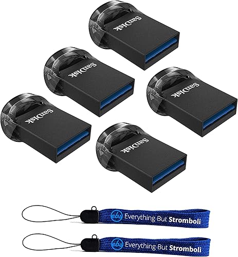 SanDisk Unidad flash USB 3.1 Ultra Fit de 16 GB (paquete de 5) SDCZ430-016G-G46 Pen Drive con (2) cordón Everything But Stromboli (TM)