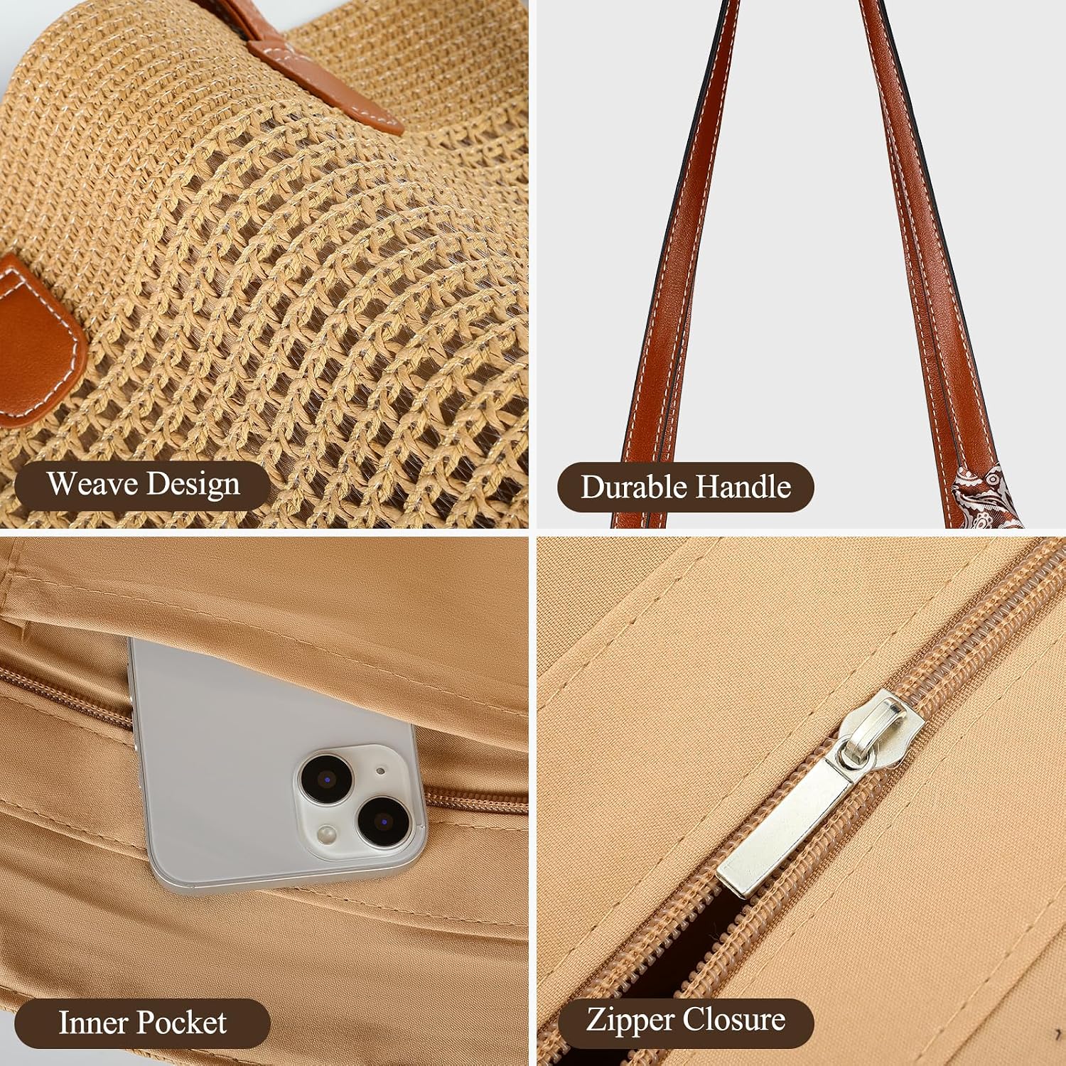 Trifabricy Beach Bags for Women, Woven Straw Tote Bags，Large Beach Bag, Weaving Swim Shopping Travel Bag Waterproof