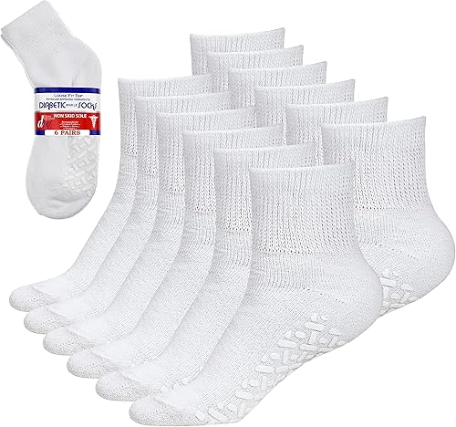 Debra Weitzner 6Pk Non-Binding Loose Fit Sock - Non-Slip Diabetic Socks for Men and Women - Crew, Ankle