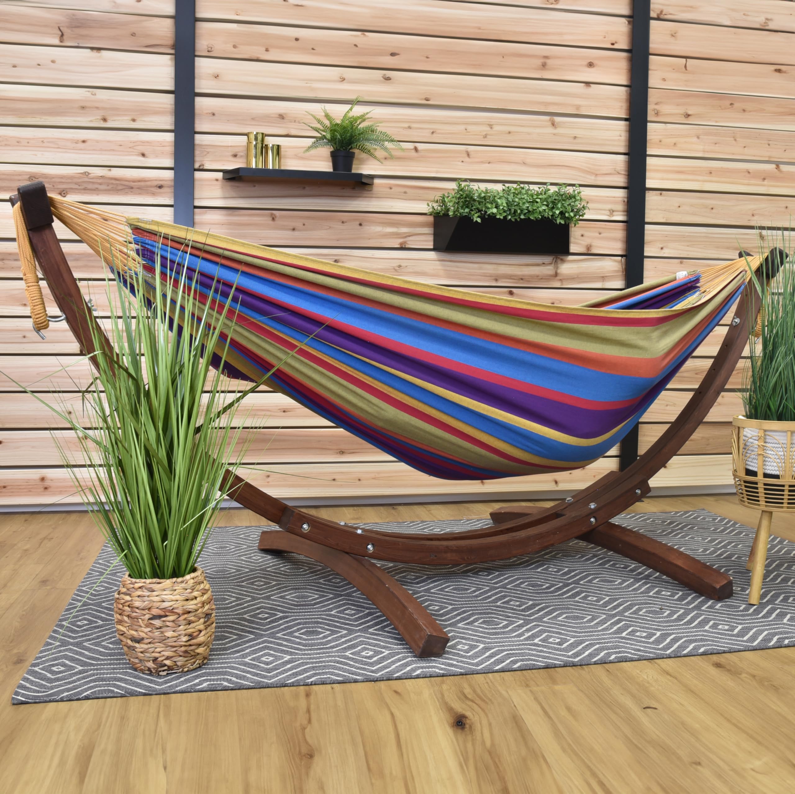 Vivere C8SPCT-20 Double hamac Coton avec Solide Support en pin - Tropical