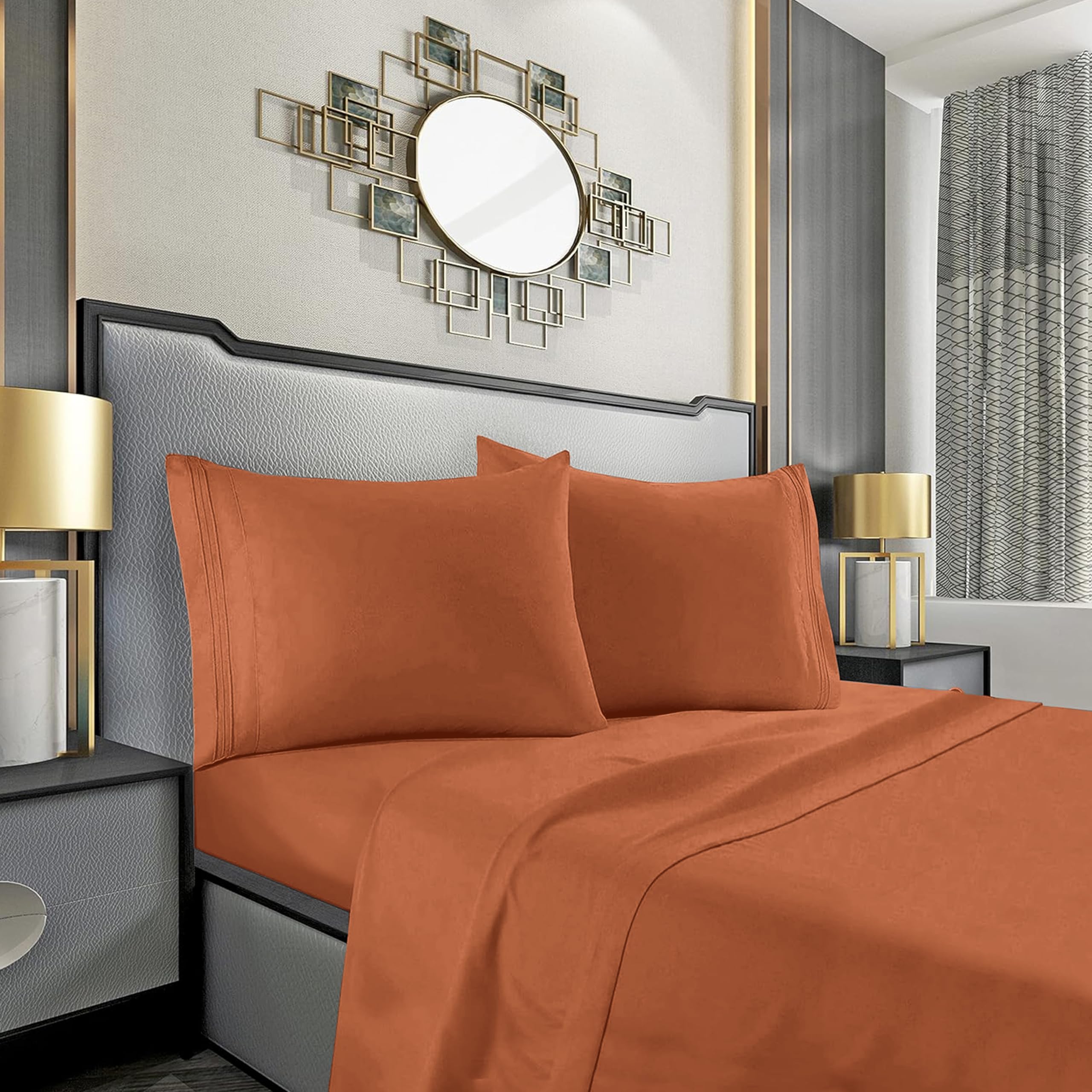 Mocassi King Sheet Set - Luxury Hotel 1800 Premier Bedding Sheets & Pillowcases - Ultra Soft Breathable & Cooling Bed Sheets - Deep Pocket - Wrinkle Resistant - 4 Piece - King, Coral