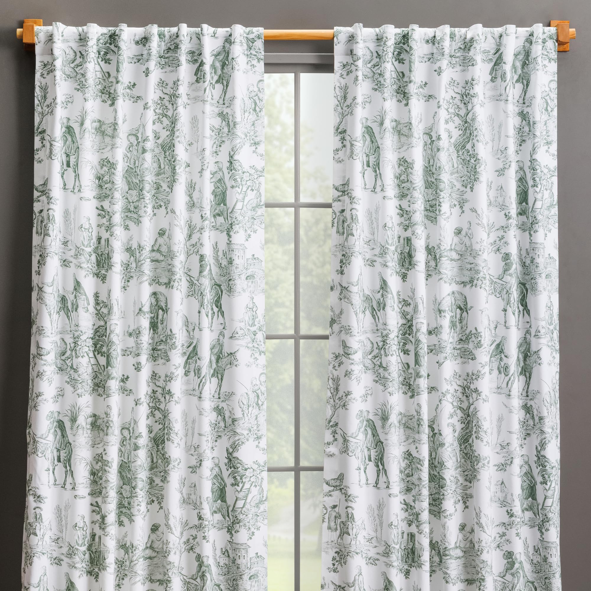 Photo 1 of Maison d' Hermine Curtains for living room 100% Cotton 108 inch length Two Panels Light Filtering Toile Curtains with rod and loop Pockets (The Miller Antique Green (White Background), 50"W x 108"L)