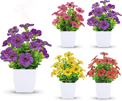 Der Rose 4 Pack Fake Plants with Fragrance Discs Flowers for Spring Decor