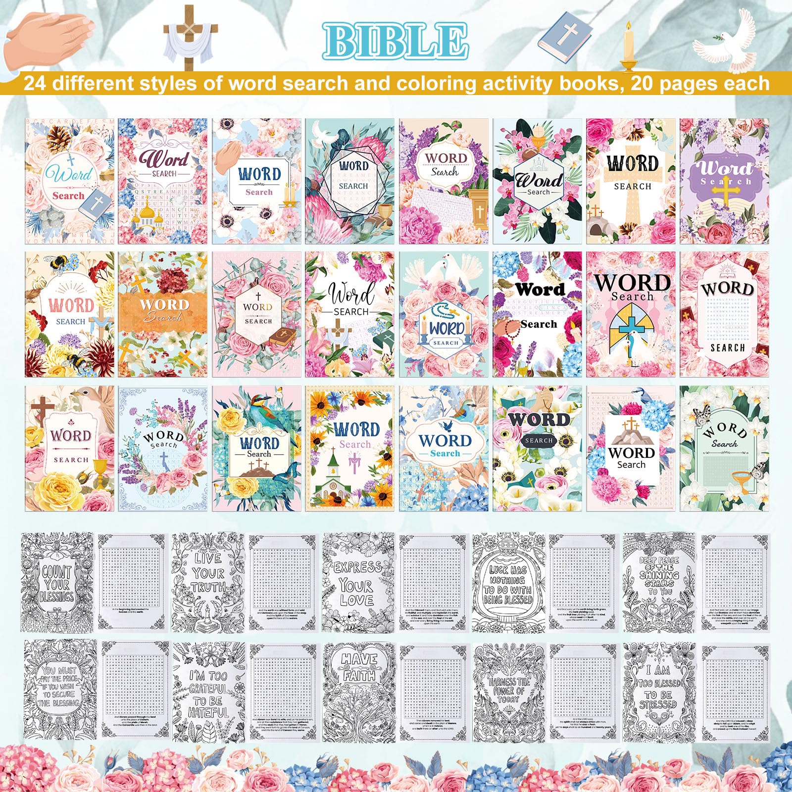 Liliful 144 libros para colorear de búsqueda de palabras a granel para adultos cristianos de Pascua para búsqueda de palabras, manualidades, libro de dibujo con patrones para recuerdos de fiesta