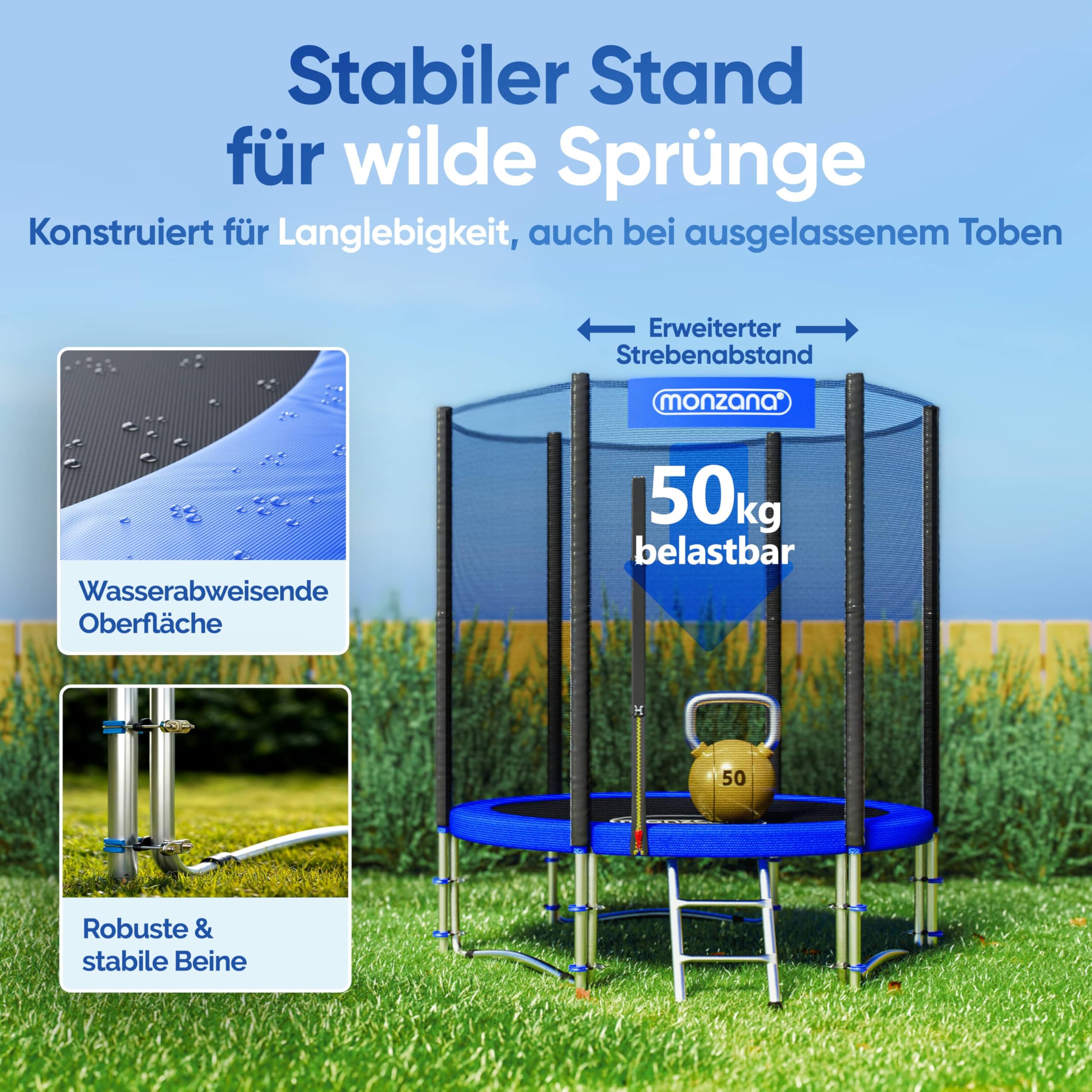 Monzana® Trampolin Ø 183/244/305/366/427 cm TÜV SÜD GS Zertifiziert Komplettset inkl. Sicherheitsnetz Leiter Randabdeckung Kindertrampolin Gartentrampolin