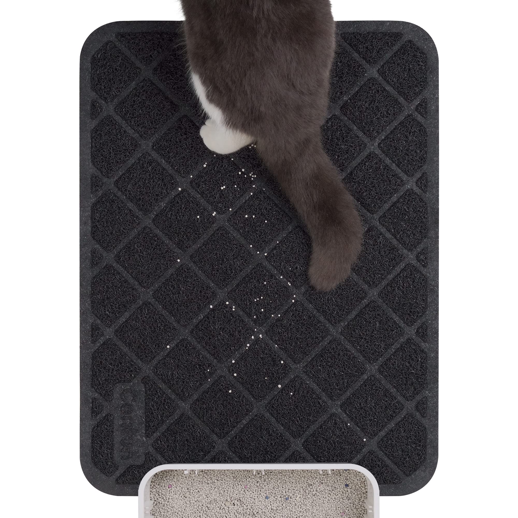 Conlun PVC Cat Litter Mat 24" x 15" Inch Black, Non-Slip, Less Waste Cat Litter Box Mat, Soft on Kitty’s Paws, Urine Waterproof