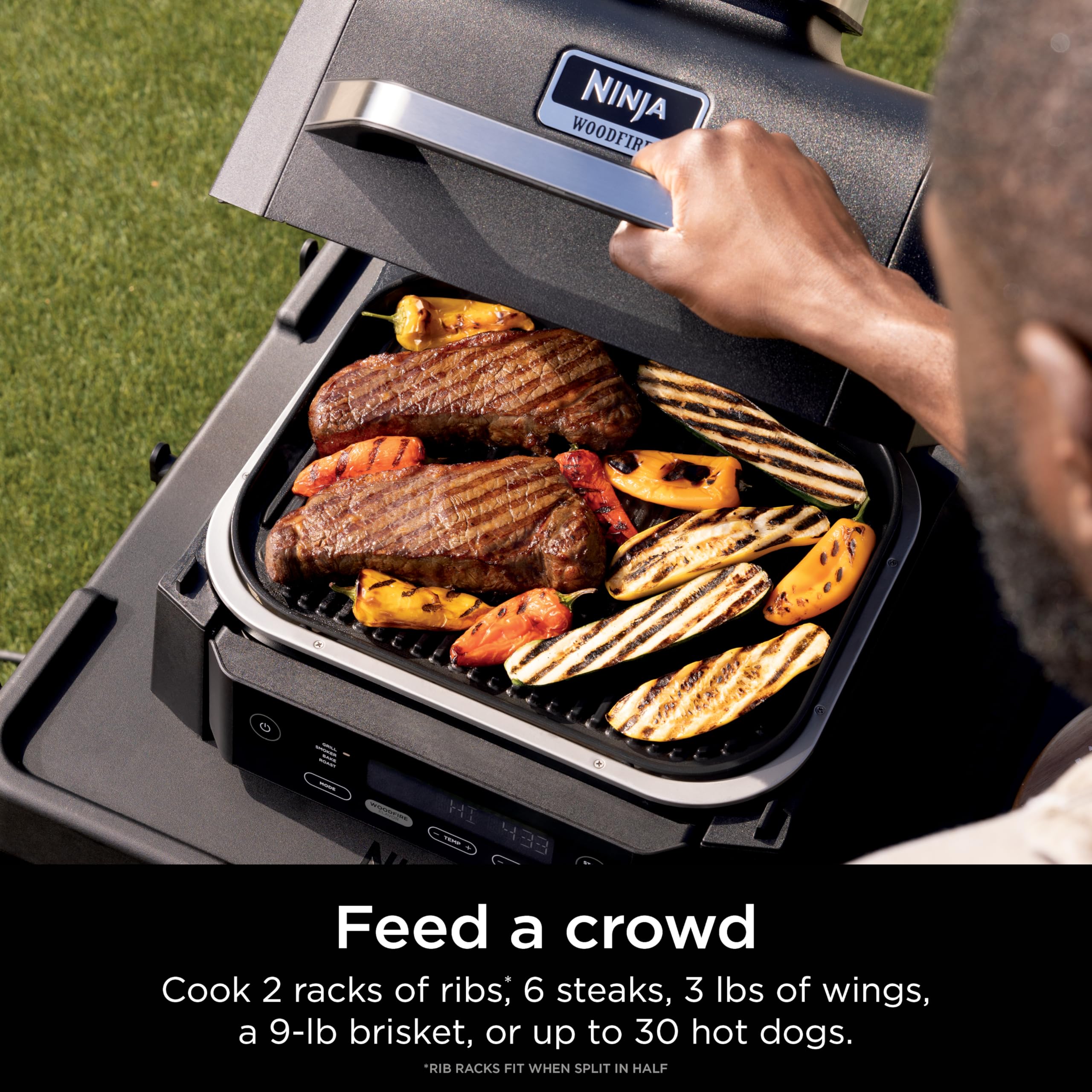Woodfire - Parrilla y ahumador para exteriores, funcionalidad 4 en 1, parrilla, ahumar, hornear, asar, sabores auténticos de fuego de madera, calor eléctrico, OG301 8