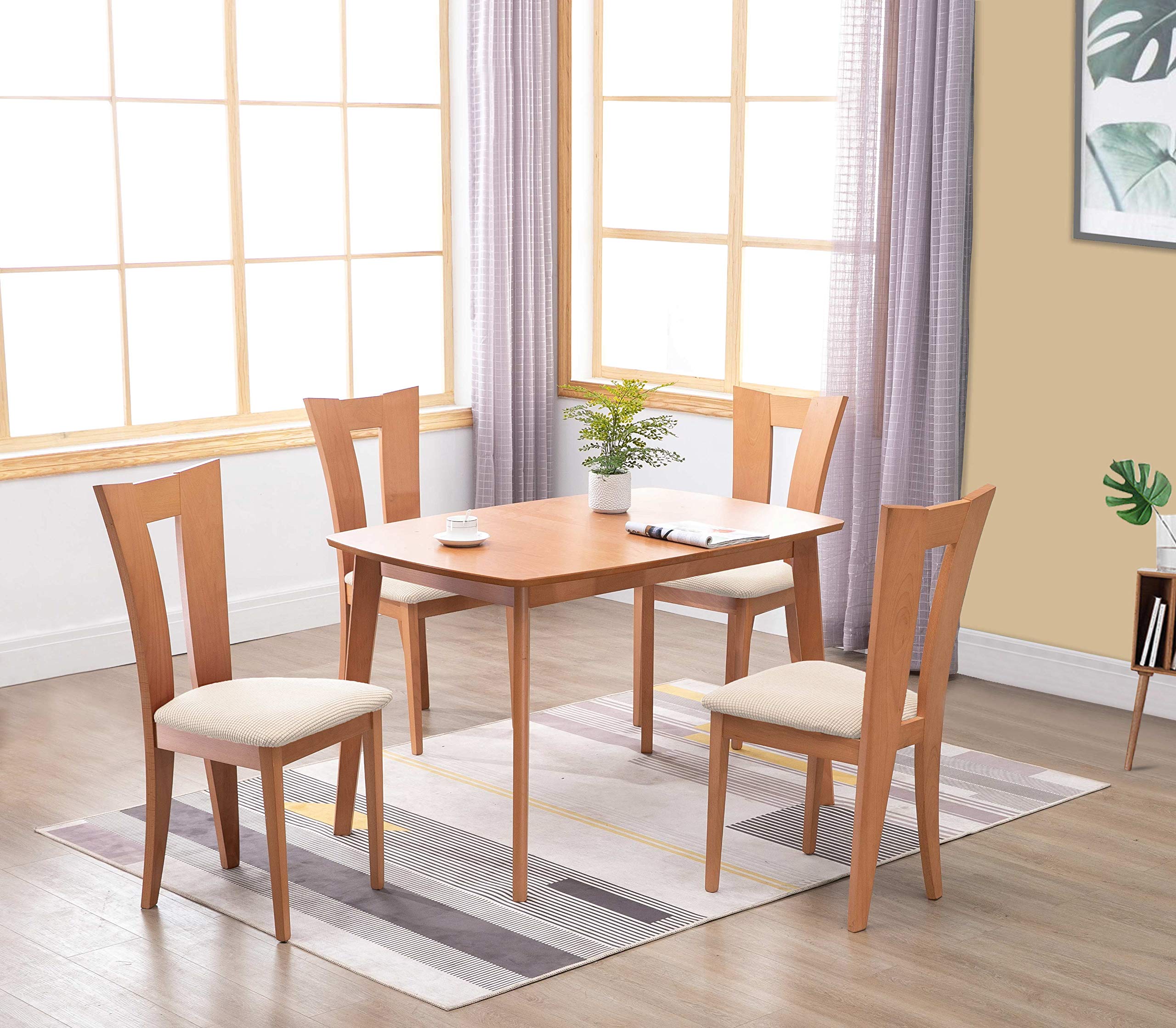 TIANSHU Fundas de Asiento de Silla Jacquard de Licra, ExtraíBles, Lavables, EláSticas, Fundas de CojíN para Sillas de Comedor (Paquete de 6,Beige)