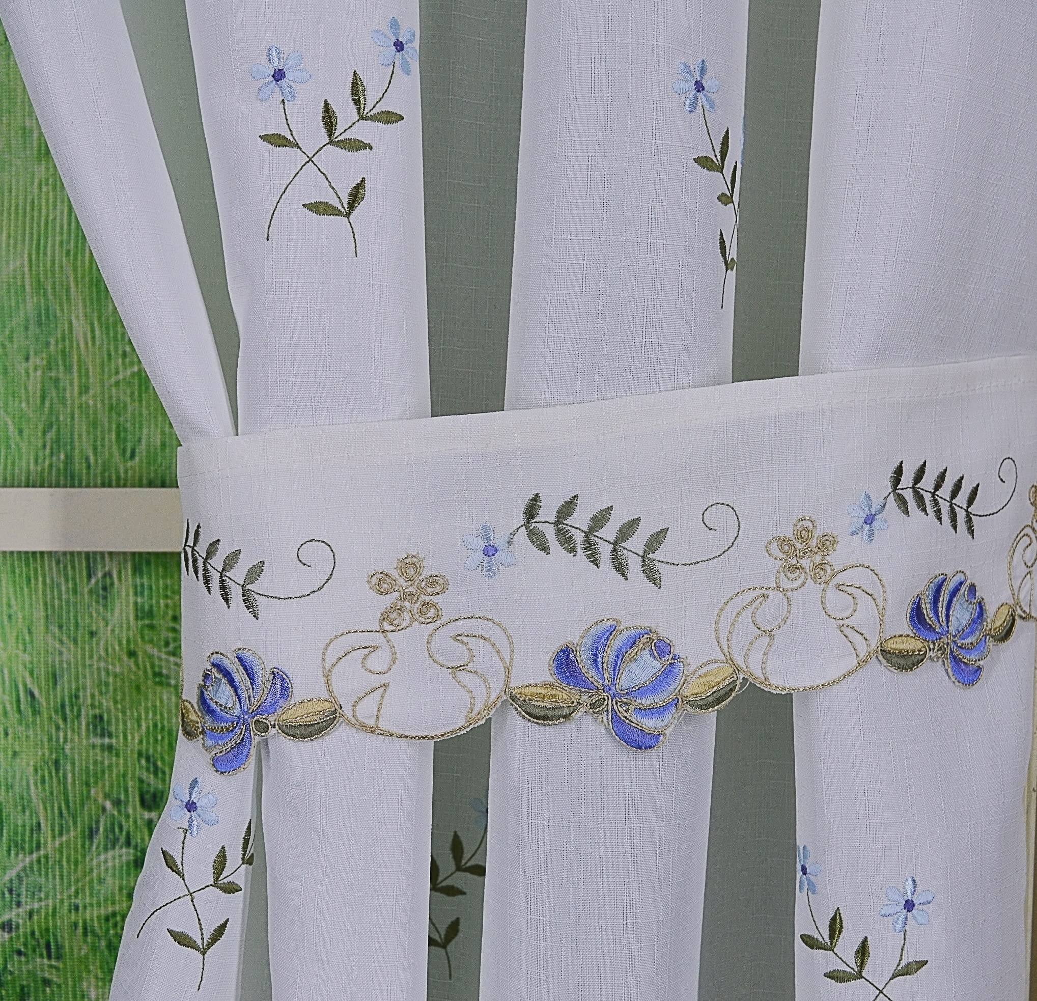 Today's Curtain Verona Reverse Embroidery Window Panel Pair and Tiebacks, 84-Inch, White/Blue, W 80" x L 84" (1 Panels) - Image 3
