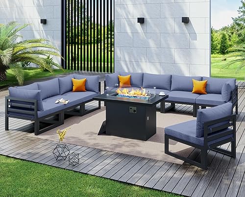 Miniatura 907 de NICESOUL 7 Piece White Powder-Coated Aluminum Patio Furniture with Fire Pit Table, 29 Inch Extra Wide Outdoor Sectional Sofa for 6, High-End Heavy
