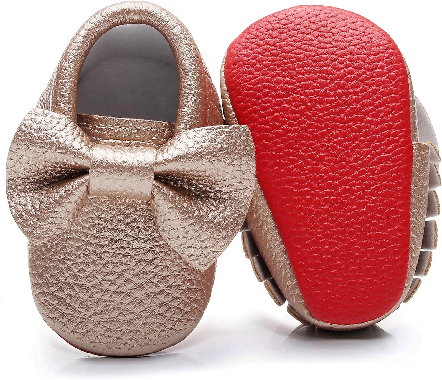 Bebila Double Bow Fringe Baby Moccasins - Soft Sole Baby Shoes Girls Toddler Crib Flats