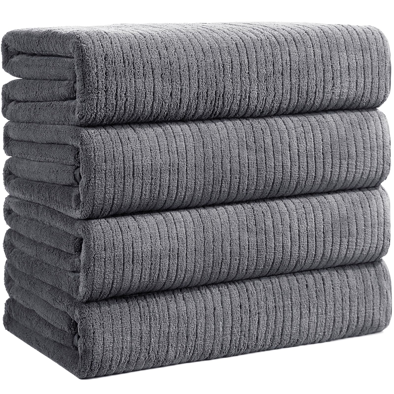 Bath Towels Set of 4 Extra Large 35 x 70 Inches,Luxury Thick High Absorbent and Quick Dry Bath Sheet,Ultra Soft Microfiber,Bathroom,Beach,Yoga,Sport,SPA,Fitness (Grey)