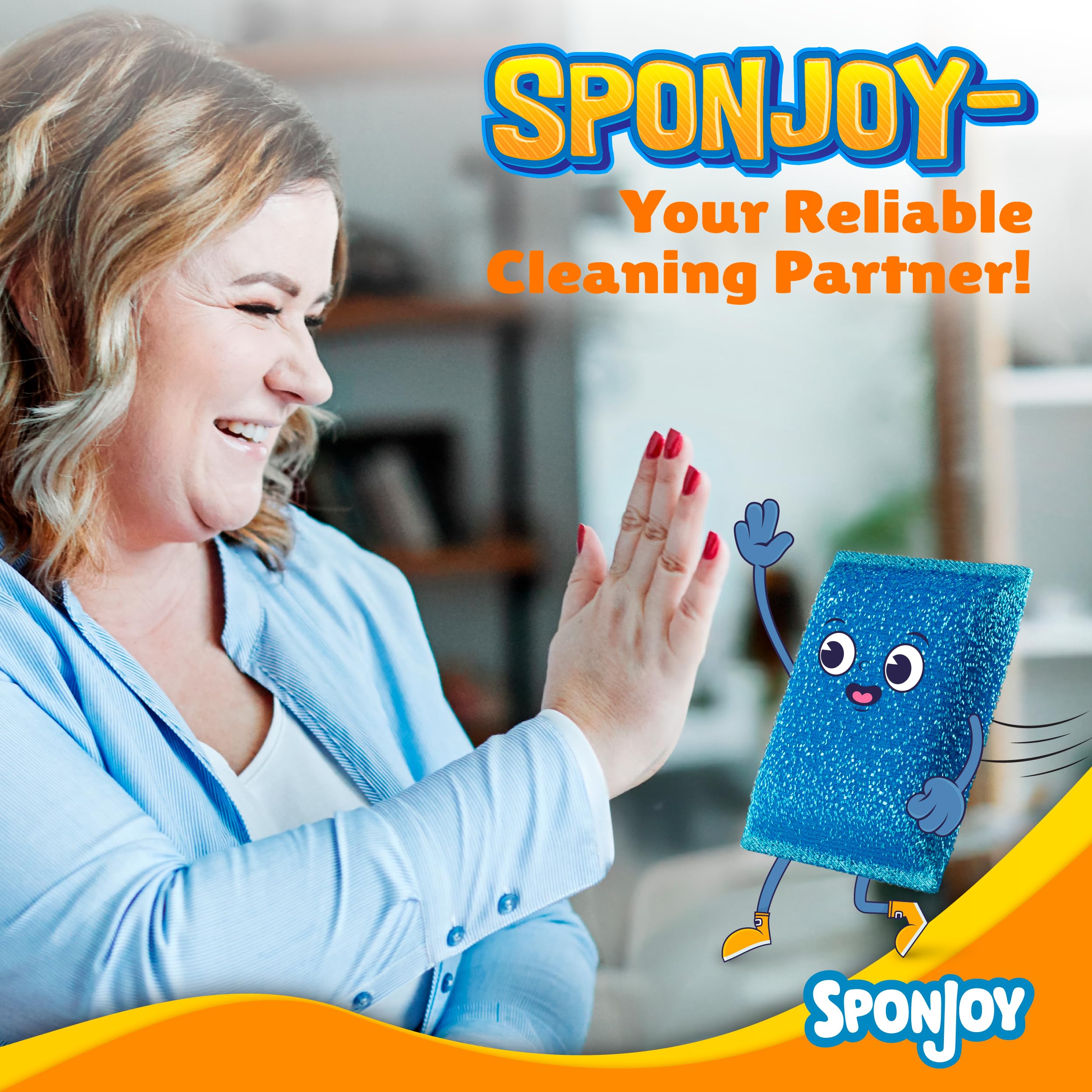 Sponjoy 6-Pack Dish Sponges Kitchen - Colorful Kitchen Sponges for Washing Dishes, Non-Scratch & Odor-Resistant Dish Sponge Bulk, Long-Lasting & Durable for Multi-Surface Cleaning, Dishwasher Safe