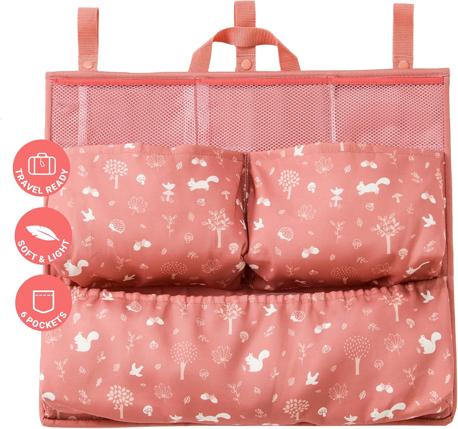 BabyToLove Crib & Caddy Organizer | Portable Hanging Storage for Diapers, Toys & Baby Care Items | Pink Forest