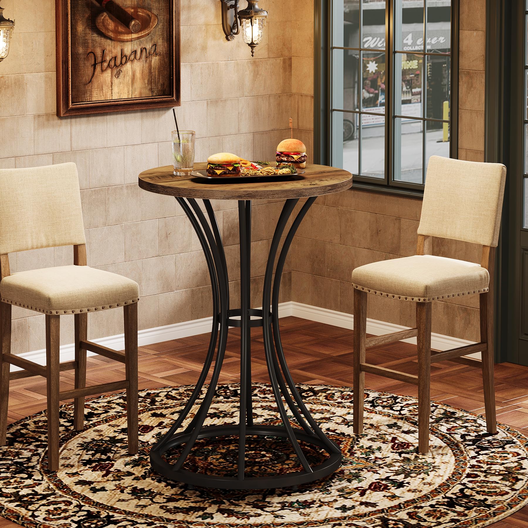 Tribesigns Table haute ronde de 95 cm de haut, table de bistrot, plateau de table 60 x 60 cm, pour cuisine, bar, salon, marron