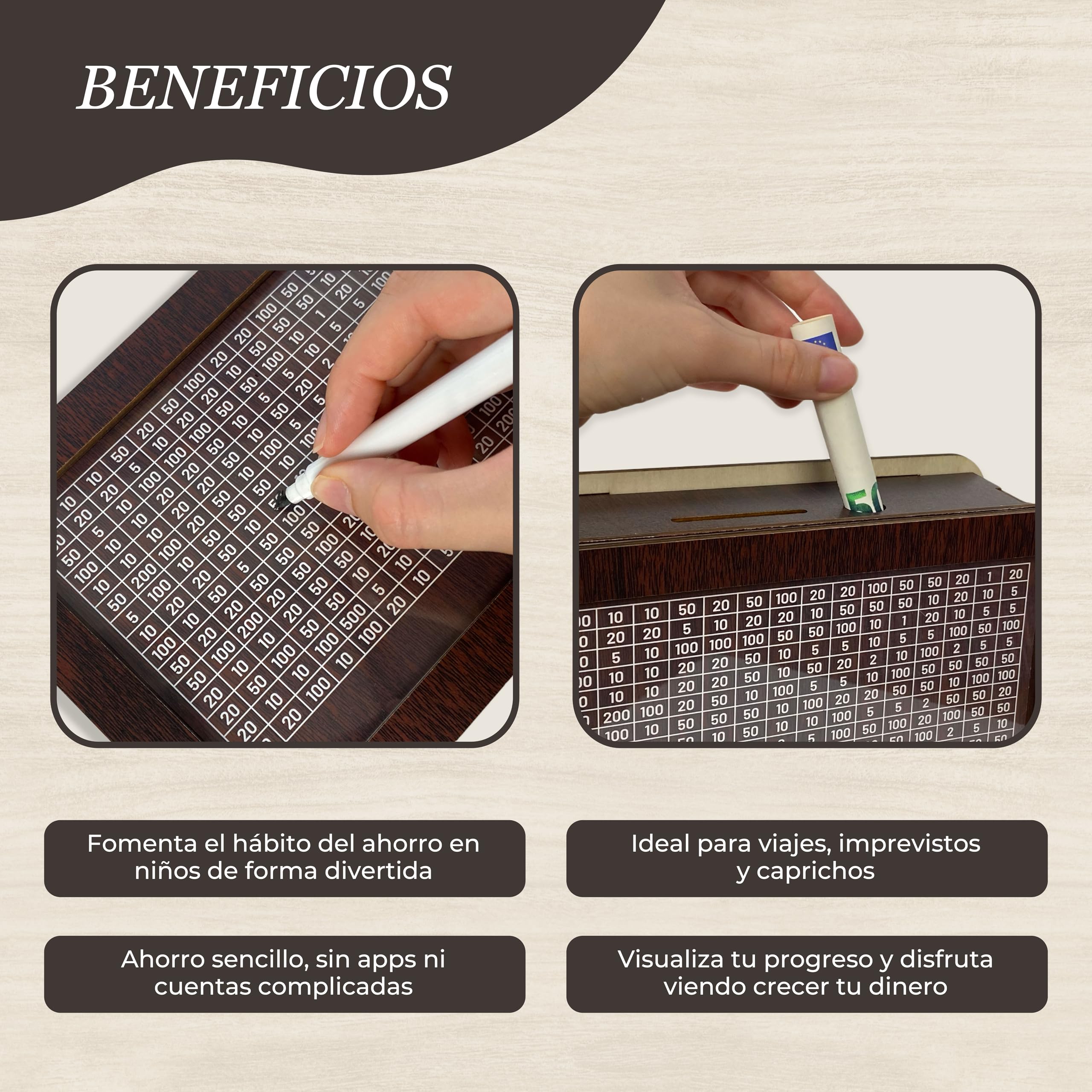 Huchas Originales de Madera con Rotulador y Paneles Reutilizables para Adultos y Niños