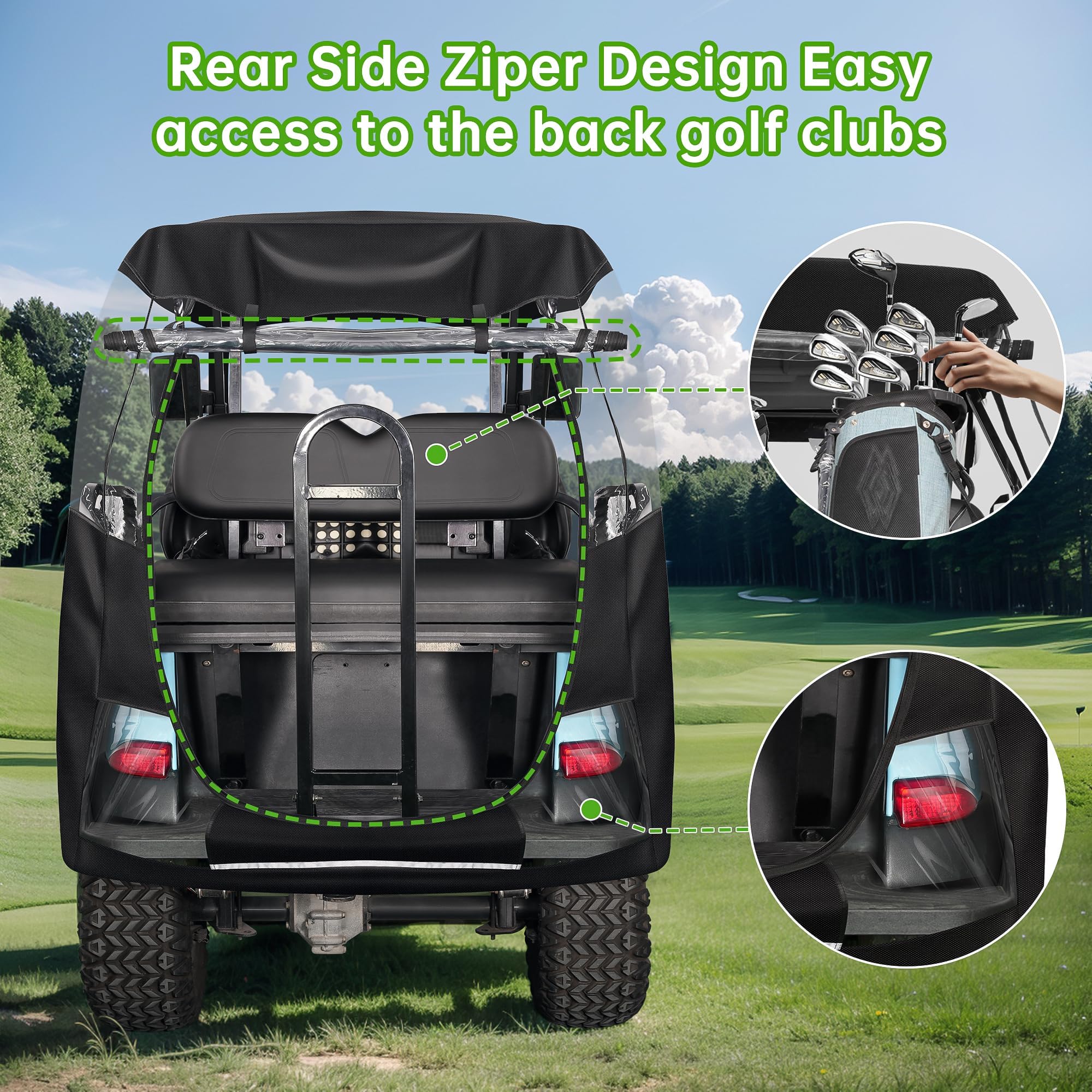 10L0L 4 Passagier-Golf-Buggy, Fahrgehäuse für Club-Auto, Precedent Golfwagen mit kurzem Dach bis zu 144,8 cm, 4-seitiges Klarfenster, 420D-Golf-Buggy, Winter-Regenschutz, Allwetter, winddicht,