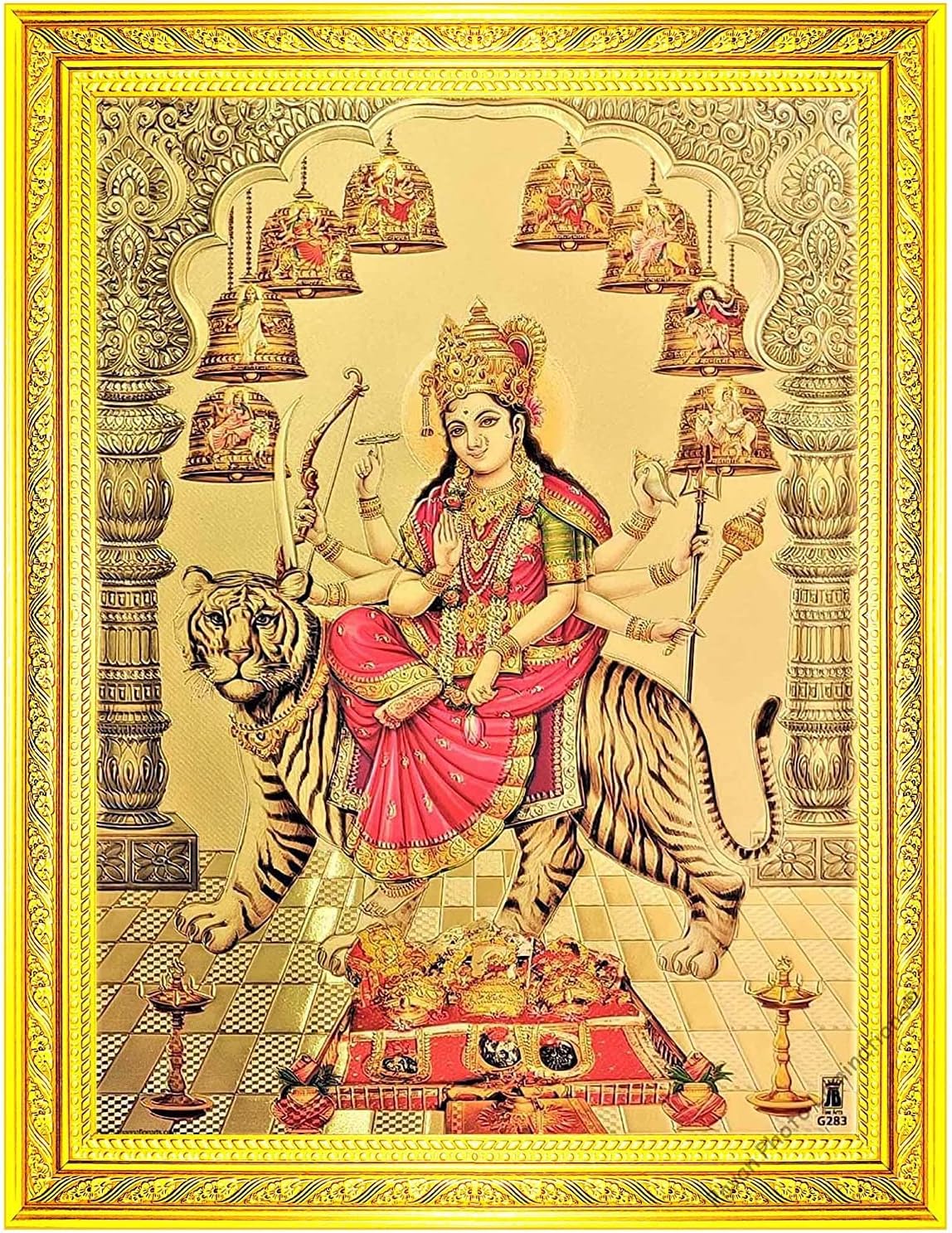 Golden Foil, Sri Nava Durga Devi Photo Frame, Small Size (16x21cm), G66S