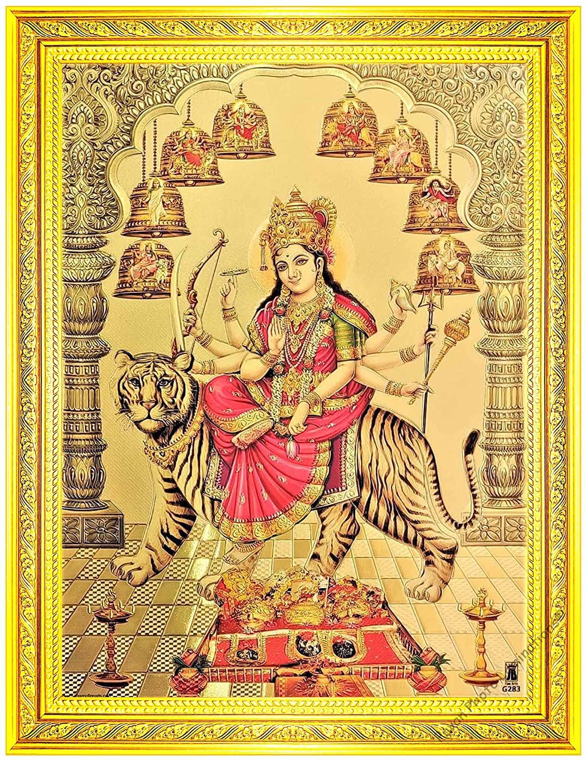 Golden Foil, Sri Nava Durga Devi Photo Frame, Small Size (16x21cm), G66S