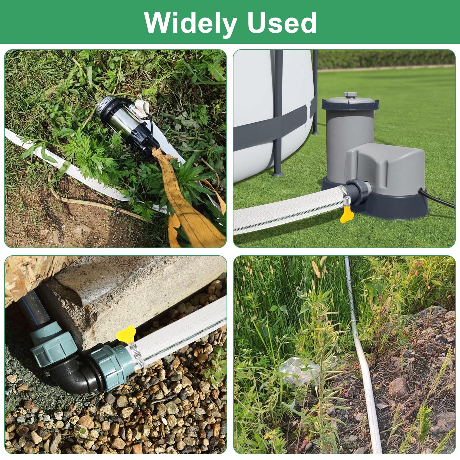 Tubo di scarico, 20 m x 32 mm, tubo di scarico industriale, tubo di irrigazione con 2 clip per immersioni, piscine, irrigazione giardino