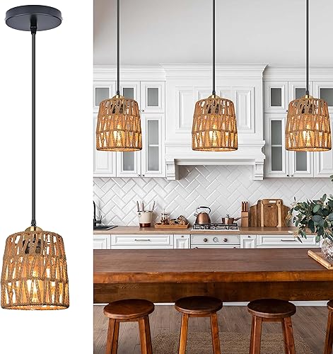 Miniatura 1 de Paquete de 3 lámparas colgantes tejidascuerda natural tejida a mano para pantalla de granja, lámpara colgante para vestíbulos, entrada, cocinas,
