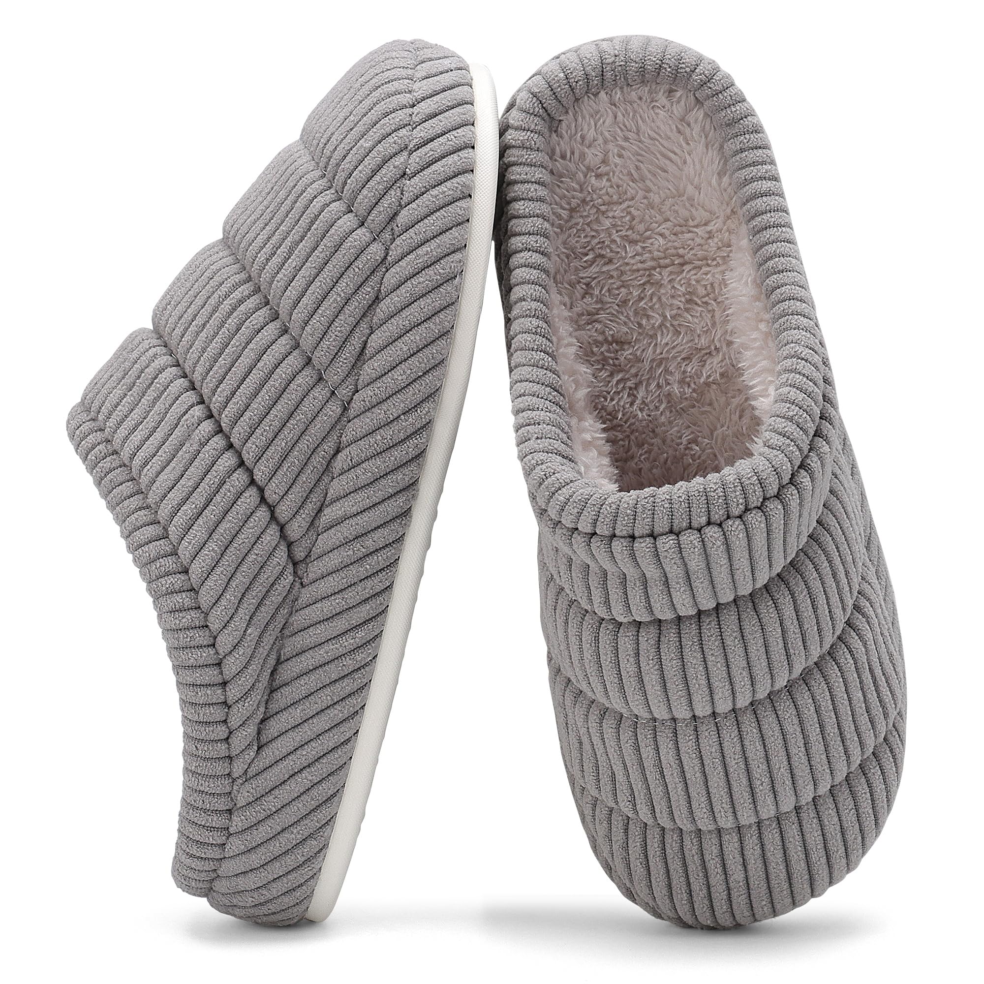NineCiFun Women's Fuzzy House Slippers Corduroy Memory Foam Warm Slip On Slippers Comfy Bedroom Indoor Outdoor Shoes