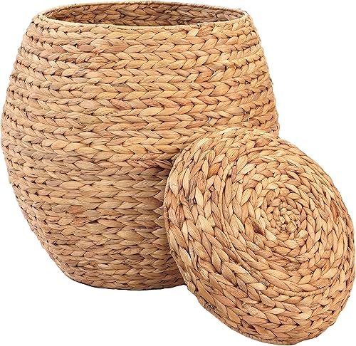 Miniatura 4 de Water Hyacinth - Tina de almacenamiento de barril multiusos natural con tapa, cesta para organizar, taburete otomano