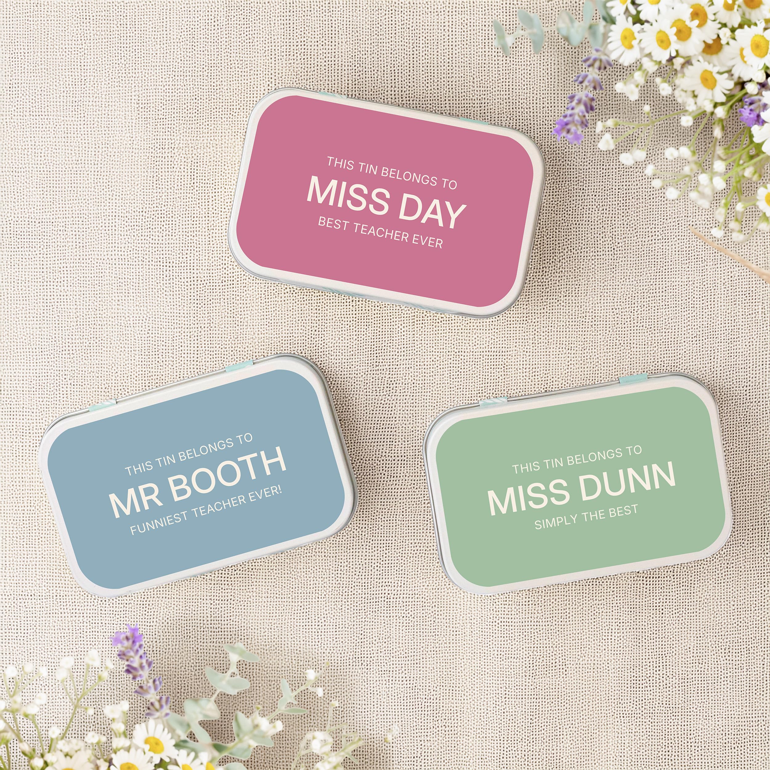 Cotton Twist Multi Kids Personalised 'Thank You Teacher' Gift Tins - Lightweight Keepsake School Present - Pastel Edit