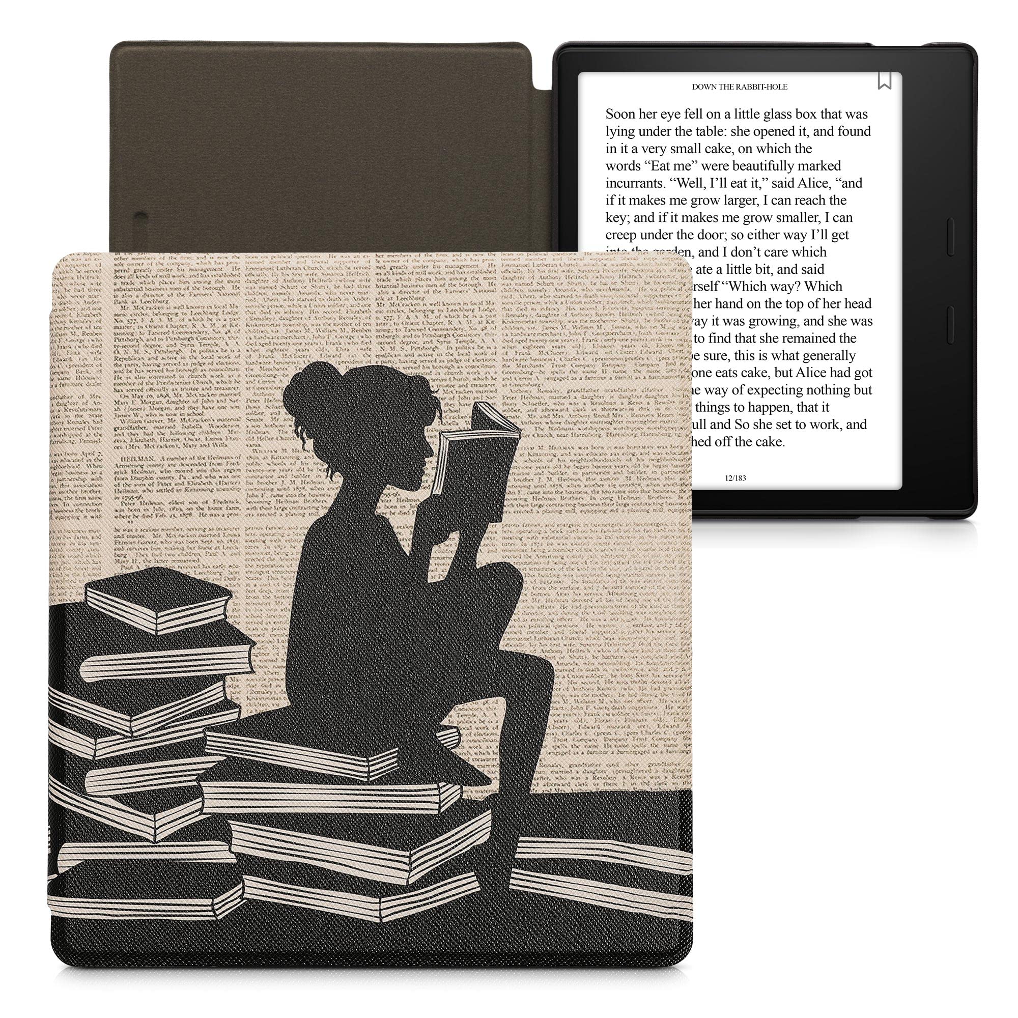 kwmobile Étui Compatible avec Amazon Kindle Oasis 10. Generation Coque - Étui à Rabat magnétique Tablette eReader Similicuir - Noir-Beige