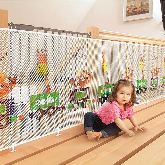 Yiomxhi Child Safety Net, 3 Metres Baby Stair Railing Safety Net, Thick Cute Animal Balcony Stairway Fence Mesh Guard Protective Net for Kids, Pets and Toy (300 L x 74 H cm)