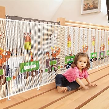 Child Safety Net, 3 Metres Baby Stair Railing Safety Net, Thick Cute Animal Balcony Stairway Fence Mesh Banister Guard Protective Net for Kids, Pets and Toy 300 L x 74 H CM