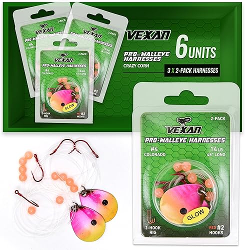Miniatura 13 de Vexan Glow Walleye Spinner Rig - Worm & Crawler Harnesses for Live Bait Fishing