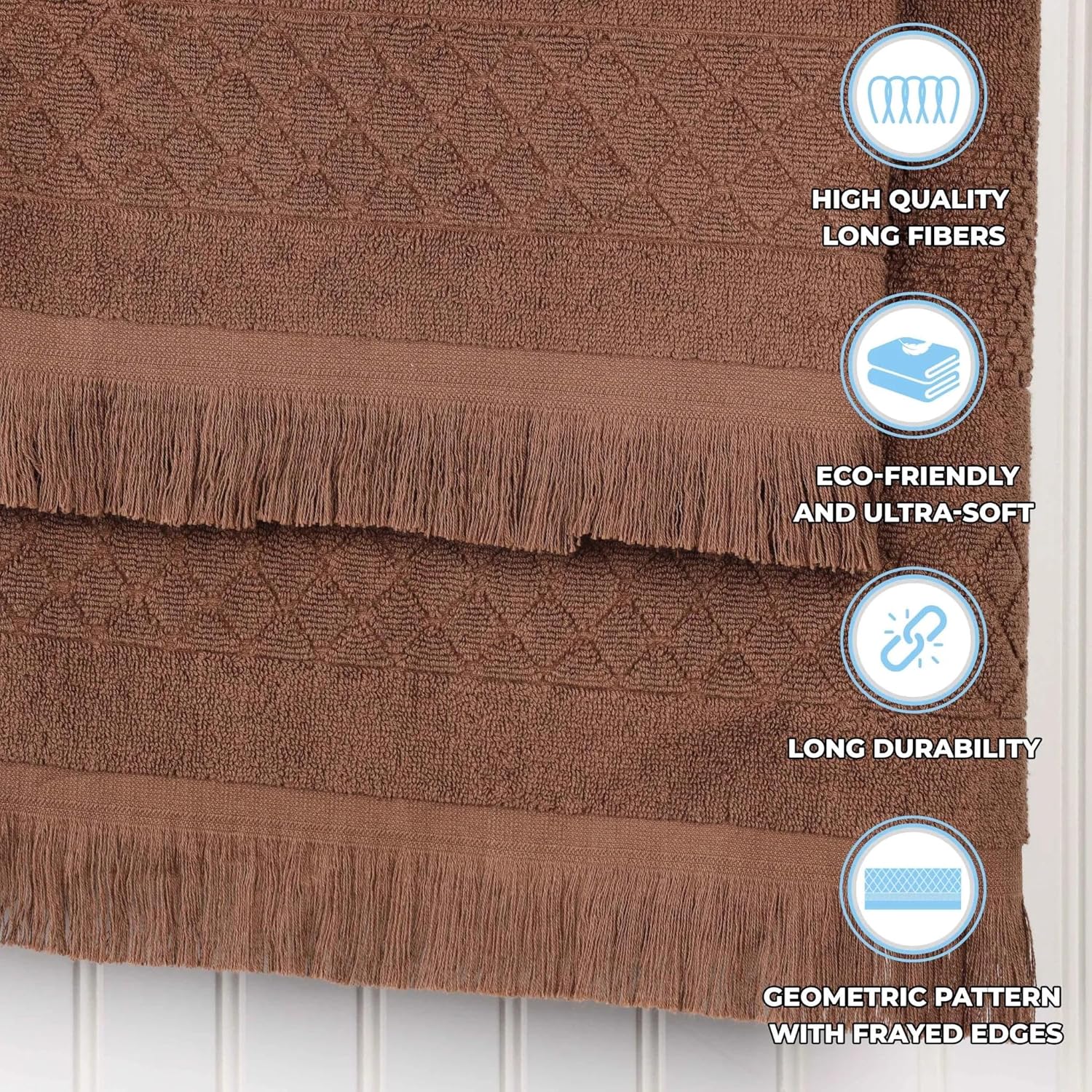 BLUENILEMILLS Cotton Geometric Jacquard Bath Towels, Towel Set for Bathroom, Shower, Spa, 550GSM, Absorbent and Ultra-Soft Towels, Bath Essentials, Rolla Collection, Bath Towels, Set of 3, Chocolate