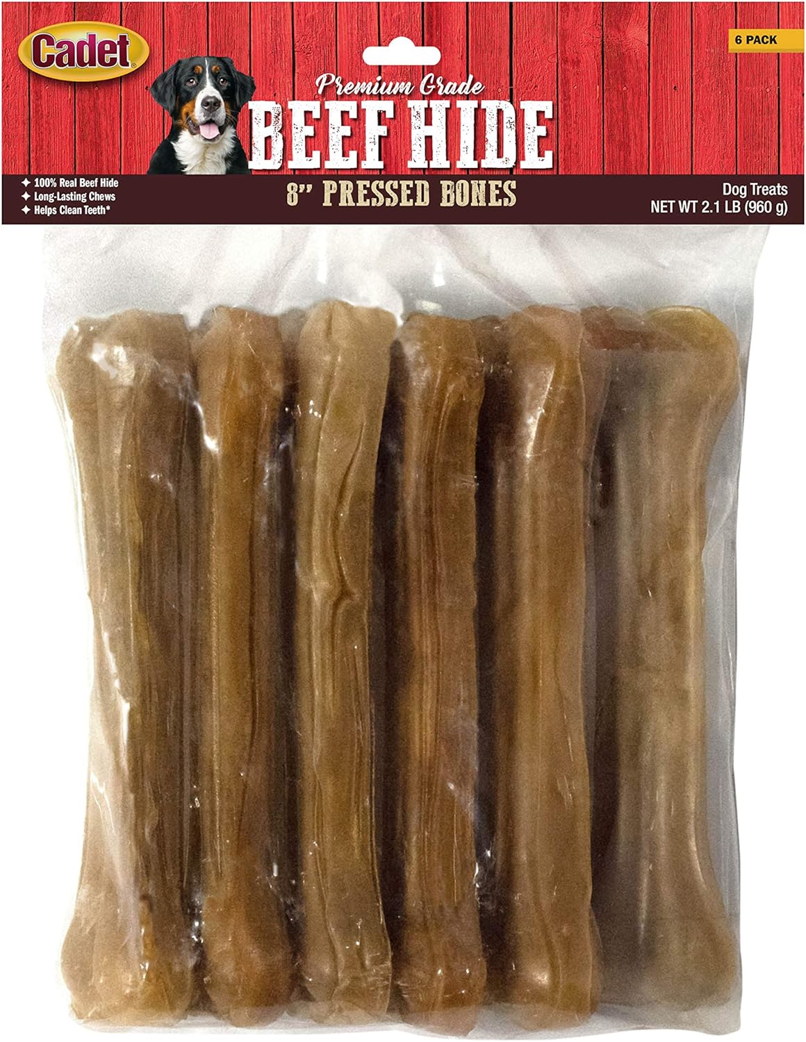 Cadet Premium Grade Pressed Beef Hide Bones 8 Inch, 6 Pack Rawhide Dog Pet Supplies