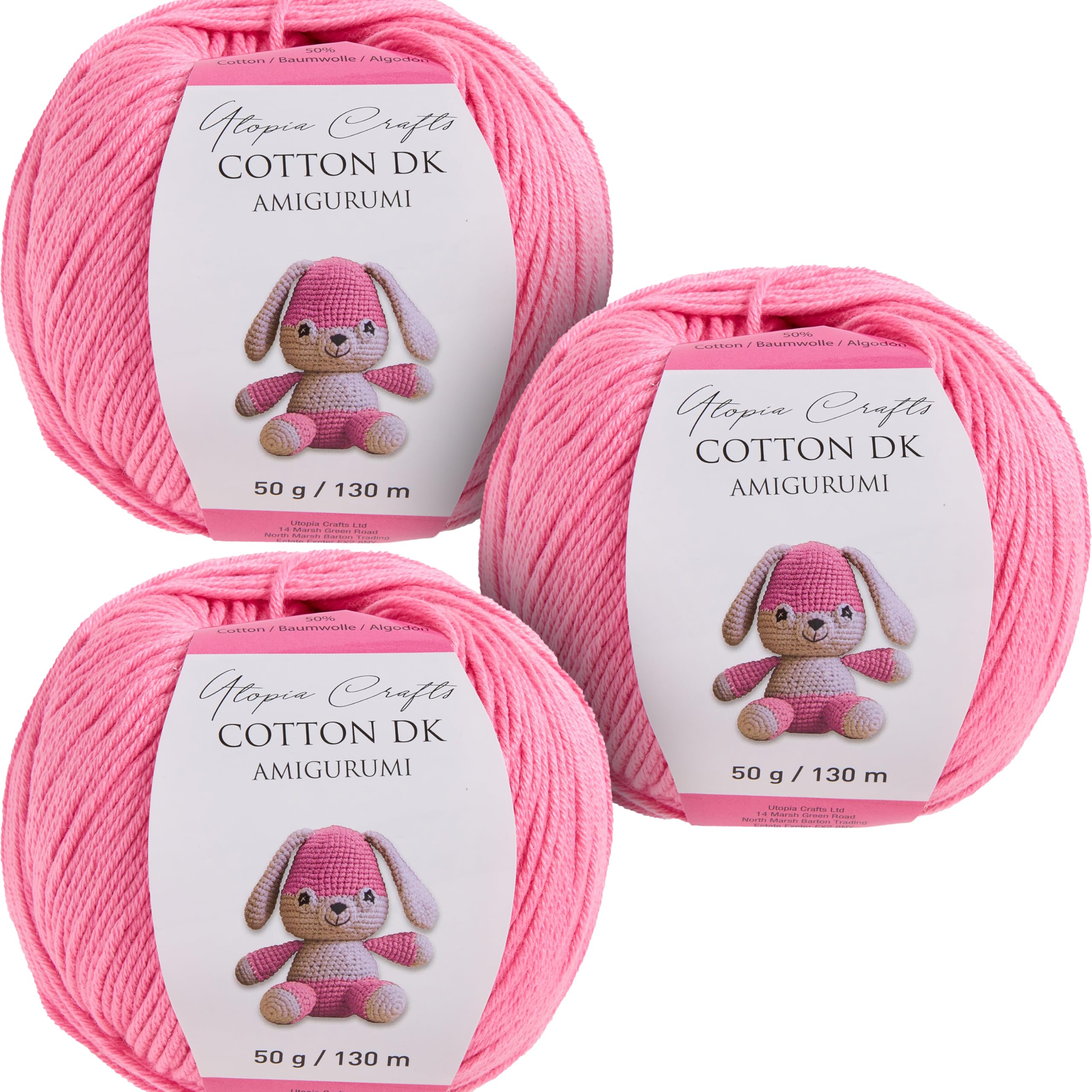 Utopia Crafts Amigurumi Cotton DK Yarn for Crochet and Knitting 50% Cotton, 50% Acrylic Blended, 3X 50g (Medium Pink)