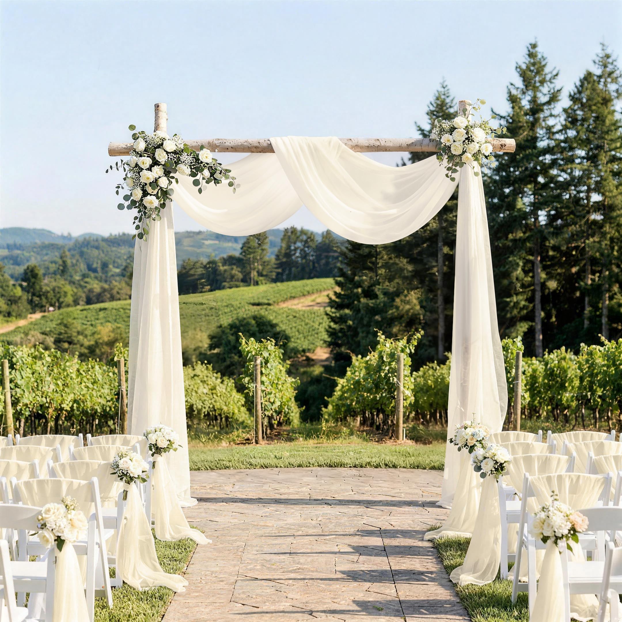 Lot de 3 rideaux d'arche de mariage beige - Décoration mains libres - 70 x 560 cm - En mousseline de soie - Pour mariage, photographie, fête, cérémonie, décoration de scène
