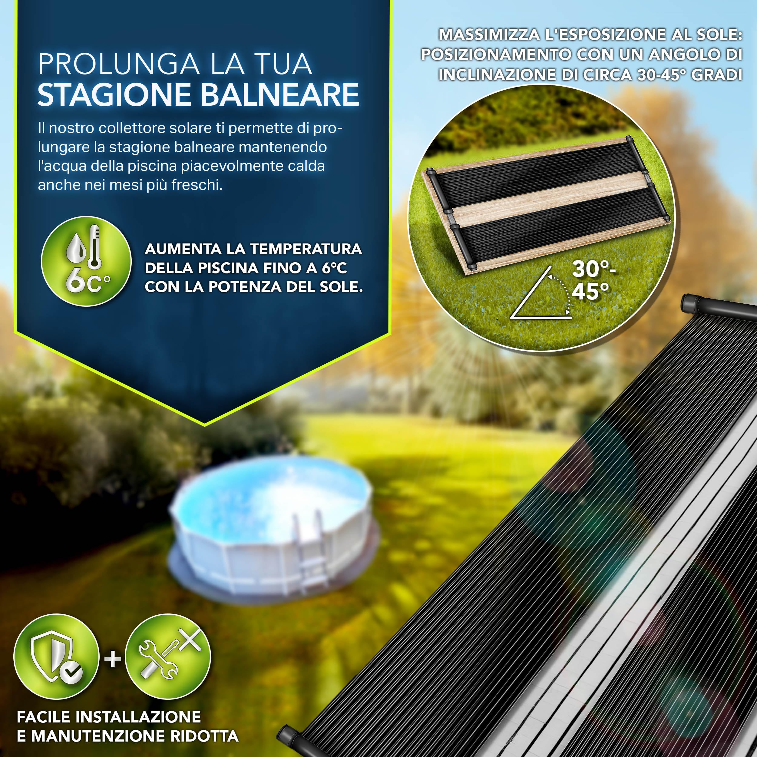 tillvex Pannello Solare per Piscina e Fuori Terra | Riscaldamento Solare Ecologico | Set Completo per Riscaldamento Piscina | Tappeto Solare| Collettore Solare per Acqua Calda (120 x 600 cm) | Tappetino solare espandibile, set completo di accessori per pi