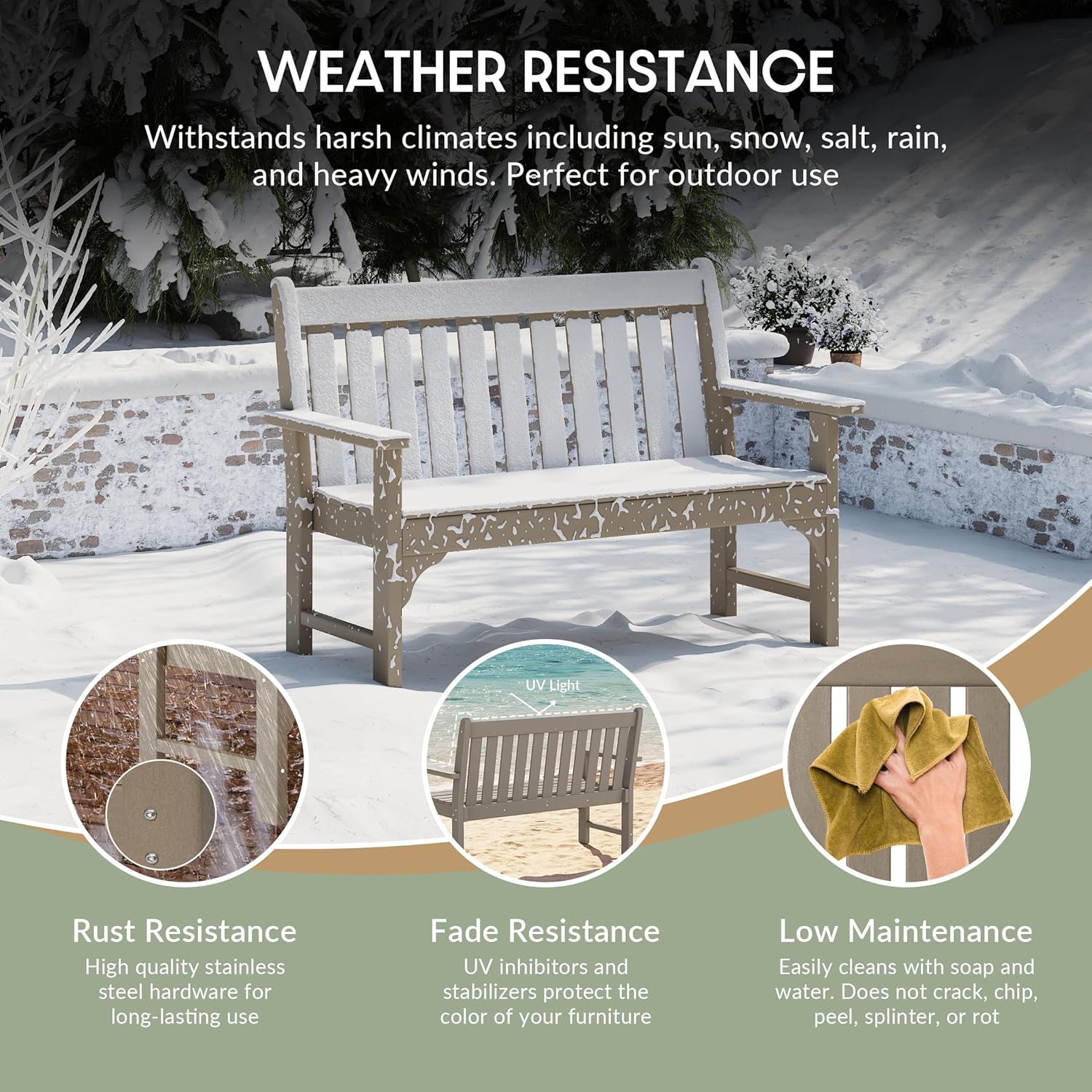 WestinTrends Malibu Outdoor 2-Person All-Weather HDPE Front Porch Garden Bench, Weathered Wood