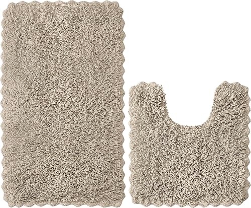 Miniatura 7 de THE BEER VALLEY Juego de 2 alfombrillas de baño 100% algodón copetudo, antideslizantes, 2 unidades, 20 x 20 y 20 x 32 pulgadas, color arena