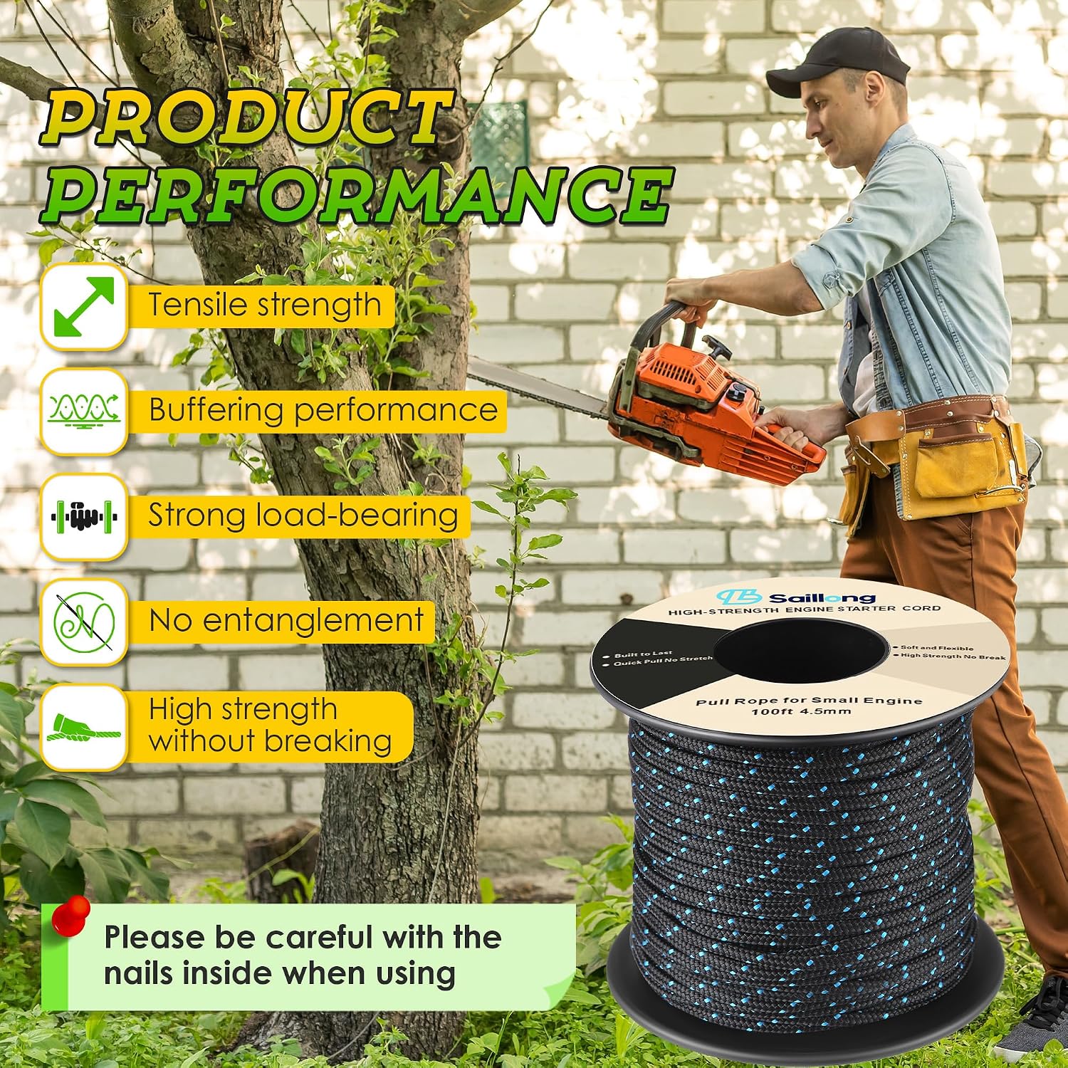 4.5mm 100' Starter Rope, Pull Cord Rope for Small Engine with 2 Starter Handle, Diameter High wear Resistant, Low Stretch, Replacement for Lawn Mower Chainsaw Trimmer Edger Brush Cutter Engine