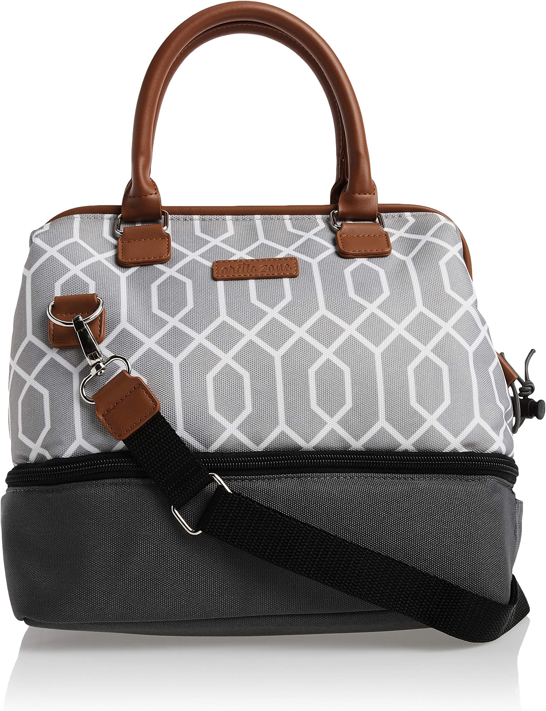 Arctic Zone Dual Compartment Insulated Lunch Tote, Gray, Polyester