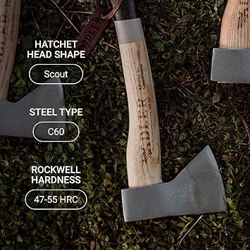 Adler 1919 Germany Scout Hatchet Small Compact and Lightweight Design (A1) | Made in Germany Small Compact Design for Camping Bushcraft Kindling & Hiking C60 Carbon Steel Head 3/4 LB Handle 12 Inches