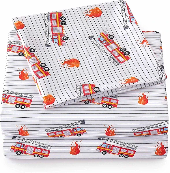 1500 Supreme Kids Bed Sheet Collection - Fun Colorful and Comfortable Boys and Girls Toddler Sheet Sets - Deep Pocket Wrinkle Free Soft and Cozy Bedding - Twin XL, Fire Engine