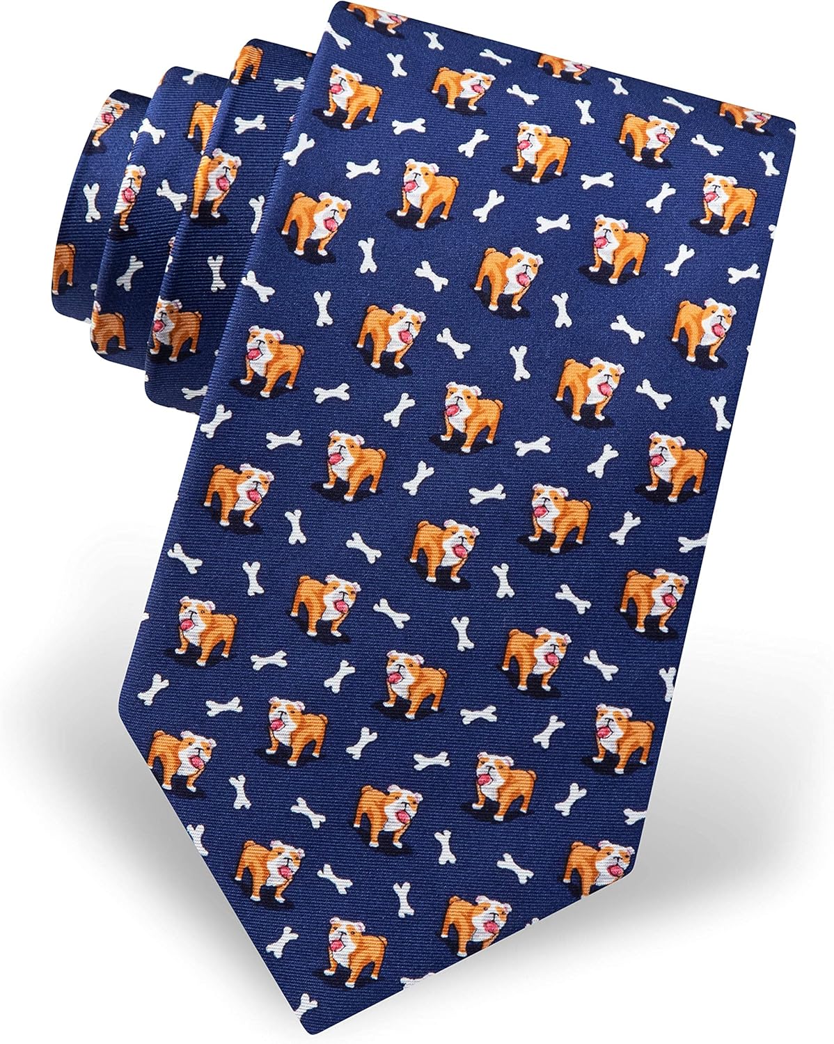 Men's 100% Silk Fetchin Bulldog Dog & Bones Animal Tie Necktie