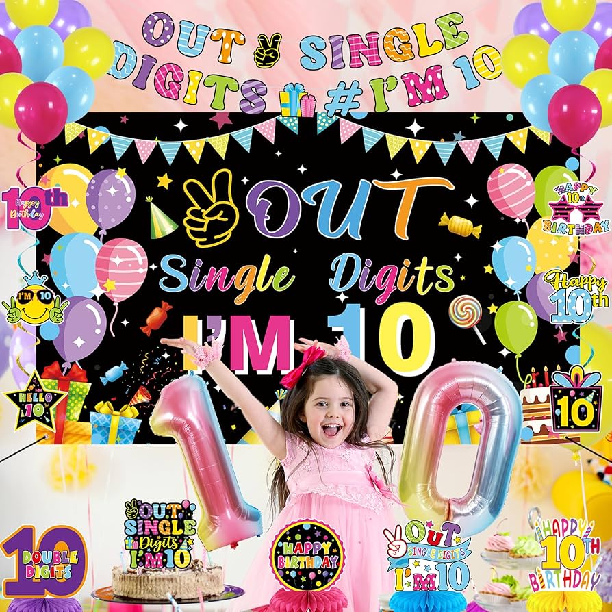 Amazon.com: Holkcog 10th Birthday Decorations Colourful
