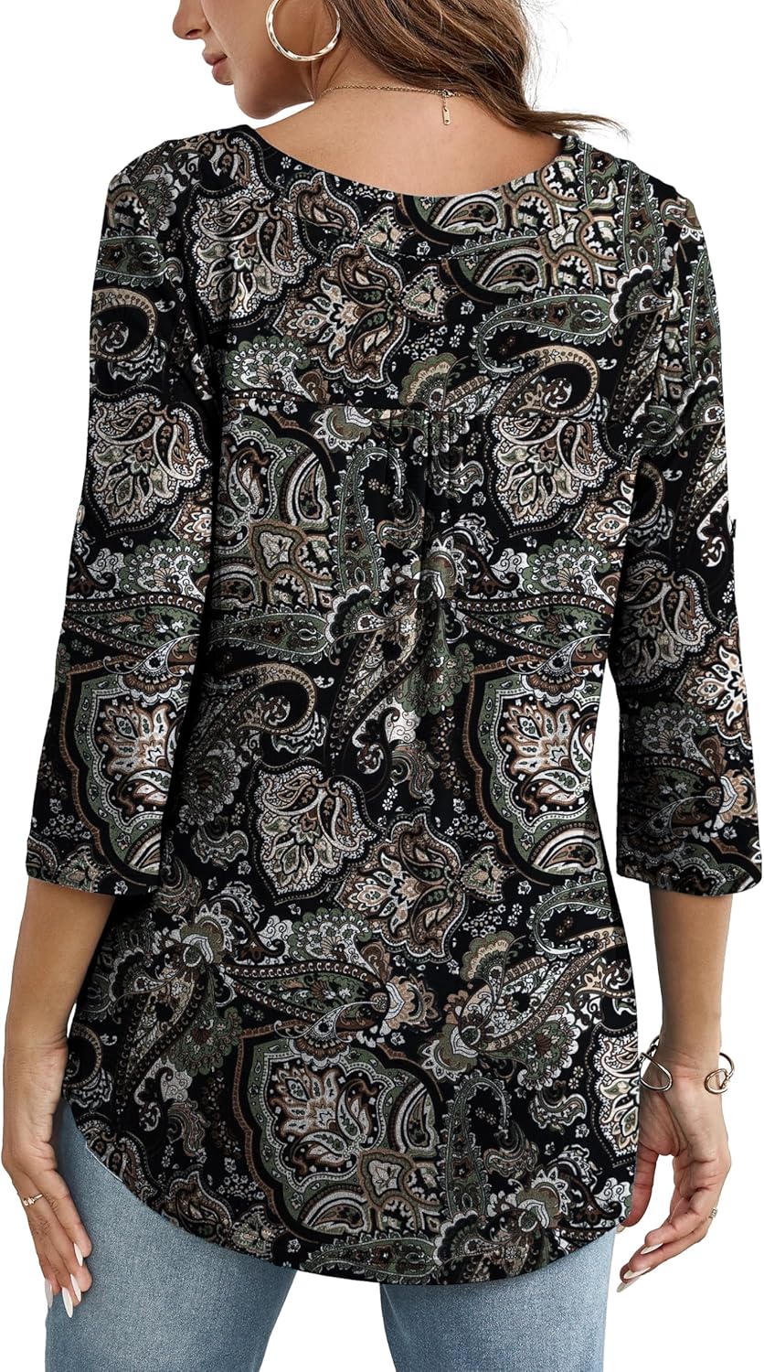 Women's Plus Size 3/4 Roll Sleeve Tops V Neck Casual Soft Blouse M-4X - Image 4